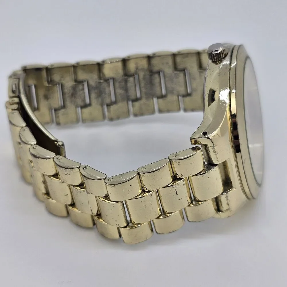 Men's Diamond Watch 44MM Large Case Gold Dial Gold Bracelet Band 7